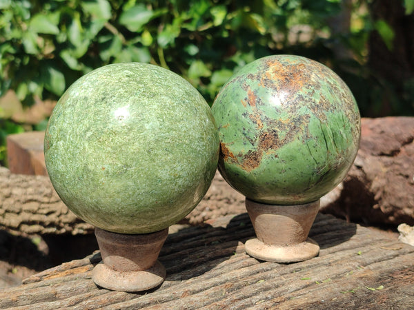 Polished Chrysoprase Spheres x 3 From Betroka, Madagascar