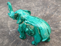 Hand Made Flower Banded Malachite Elephant Carving x 1 From Congo