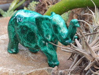 Hand Made Flower Banded Malachite Elephant Carving x 1 From Congo