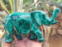 Hand Made Flower Banded Malachite Elephant Carving x 1 From Congo
