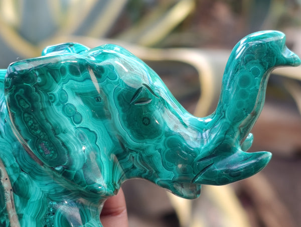 Hand Made Flower Banded Malachite Elephant Carving x 1 From Congo