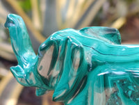 Hand Made Flower Banded Malachite Elephant Carving x 1 From Congo