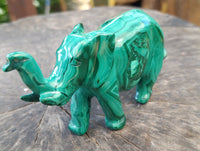 Hand Made Flower Banded Malachite Elephant Carving x 1 From Congo