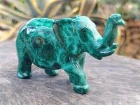 Hand Made Flower Banded Malachite Elephant Carving x 1 From Congo