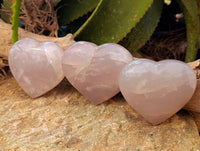Polished Pink Pearl Girasol Quartz Hearts x 3 From Ambatondrazaka, Madagascar