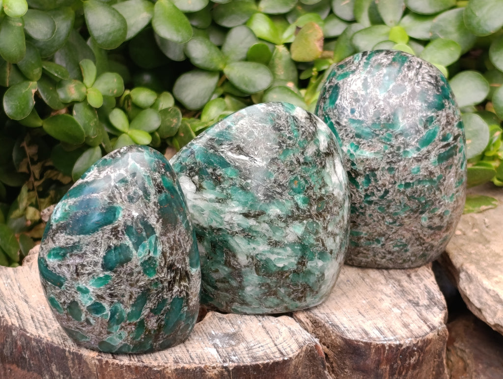 Polished Emerald Mica In Matrix Standing Free Forms x 4 From Mutoko, Zimbabwe - Toprock Gemstones and Minerals 