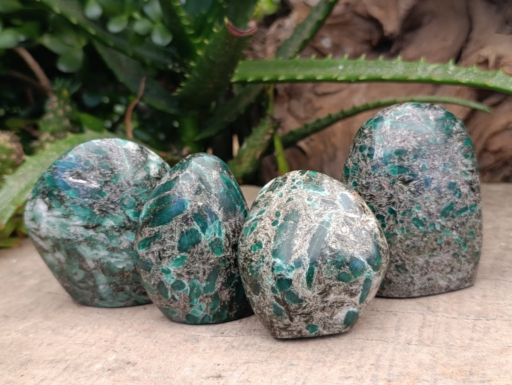 Polished Emerald Mica In Matrix Standing Free Forms x 4 From Mutoko, Zimbabwe - Toprock Gemstones and Minerals 