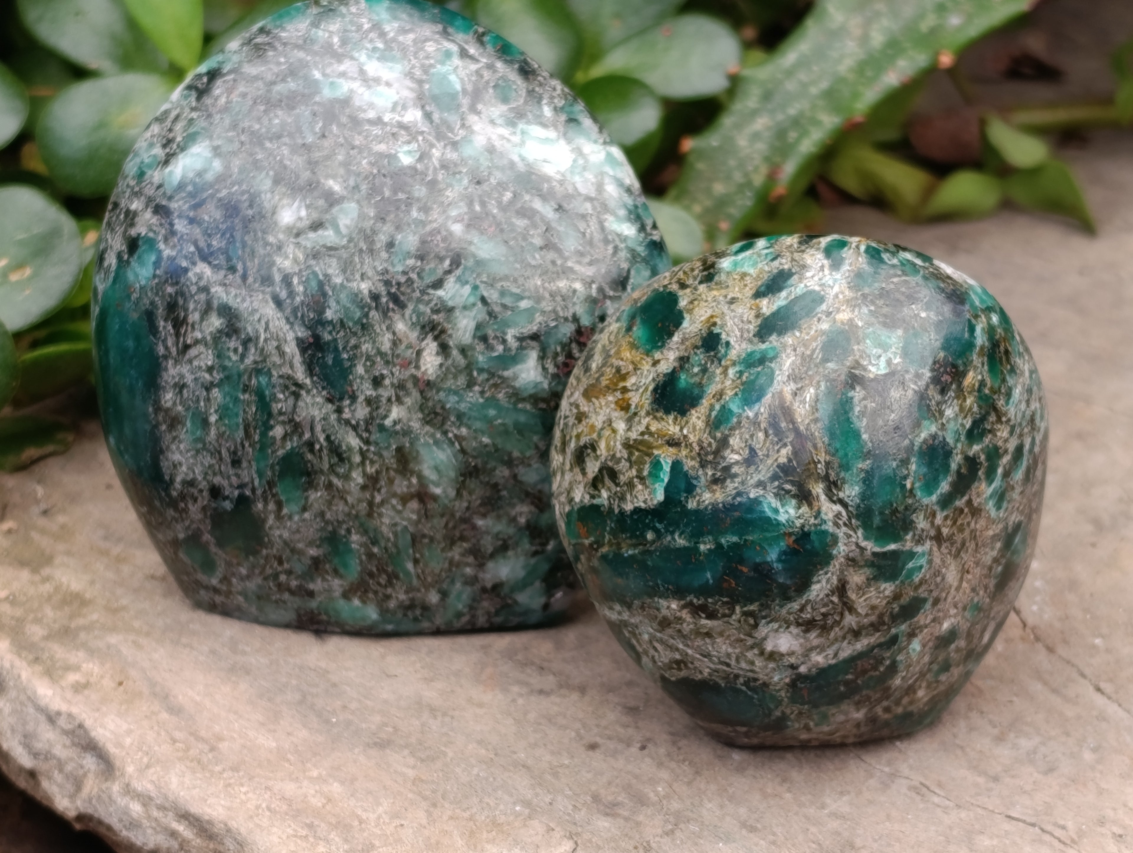 Polished Emerald Mica In Matrix Standing Free Forms x 4 From Mutoko, Zimbabwe - Toprock Gemstones and Minerals 