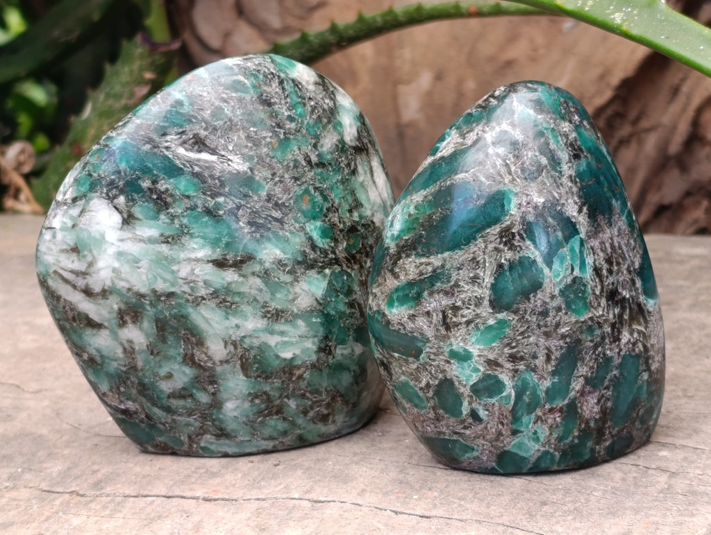 Polished Emerald Mica In Matrix Standing Free Forms x 4 From Mutoko, Zimbabwe - Toprock Gemstones and Minerals 