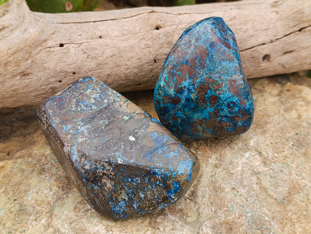 Polished Shattuckite with Azurite and Chrysocolla Free Forms x 4 From Congo - Toprock Gemstones and Minerals 