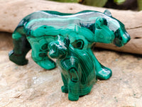 Hand Made Flower Banded Malachite Lion and Cat Carving x 2 From Congo