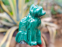 Hand Made Flower Banded Malachite Lion and Cat Carving x 2 From Congo