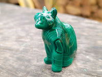 Hand Made Flower Banded Malachite Lion and Cat Carving x 2 From Congo