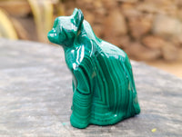 Hand Made Flower Banded Malachite Lion and Cat Carving x 2 From Congo