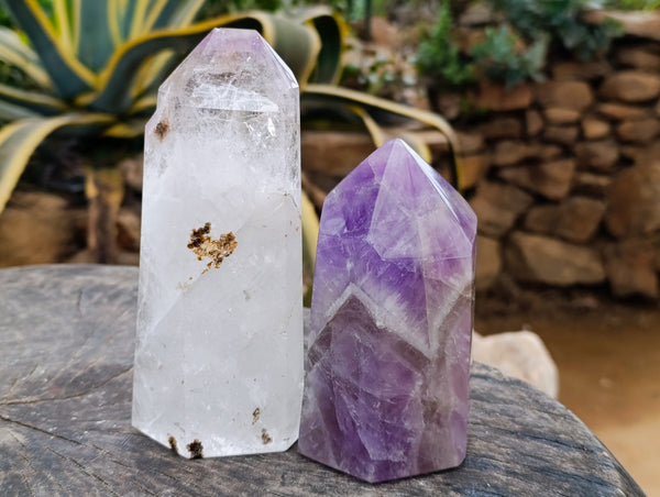 Polished Chevron Amethyst Points x 2 From Ankazobe, Madagascar