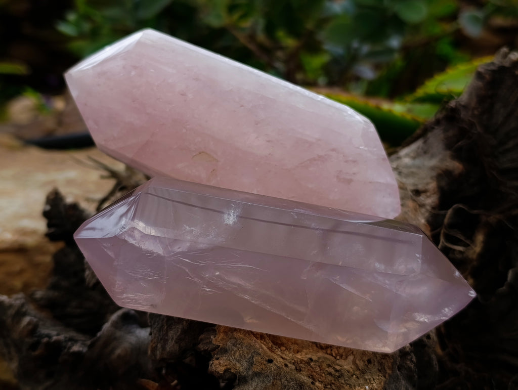 Polished Double Terminated Rose Quartz Points x 3 From Ambatondrazaka, Madagascar - Toprock Gemstones and Minerals 