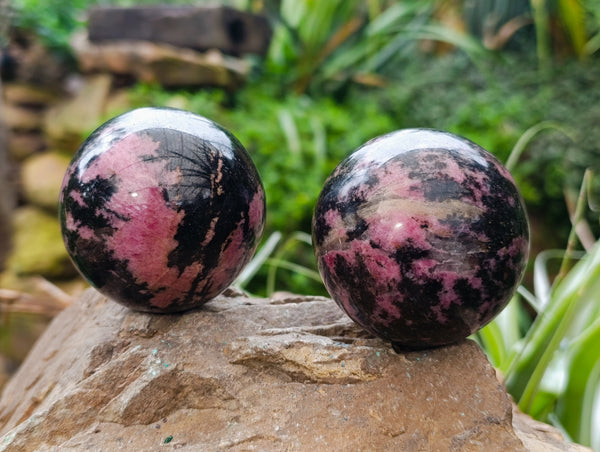Polished Rhodonite Spheres x 4 From Ambindavato, Madagascar
