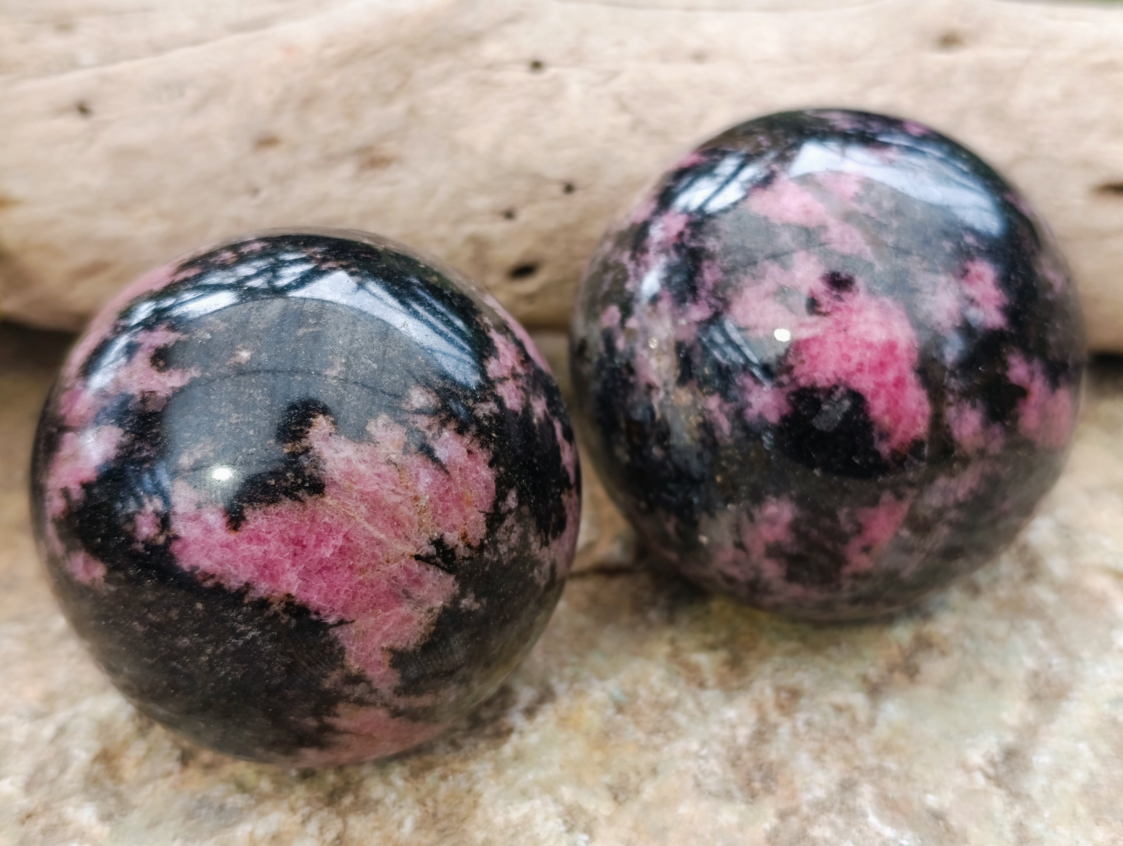 Polished Rhodonite Spheres x 4 From Ambindavato, Madagascar - Toprock Gemstones and Minerals 