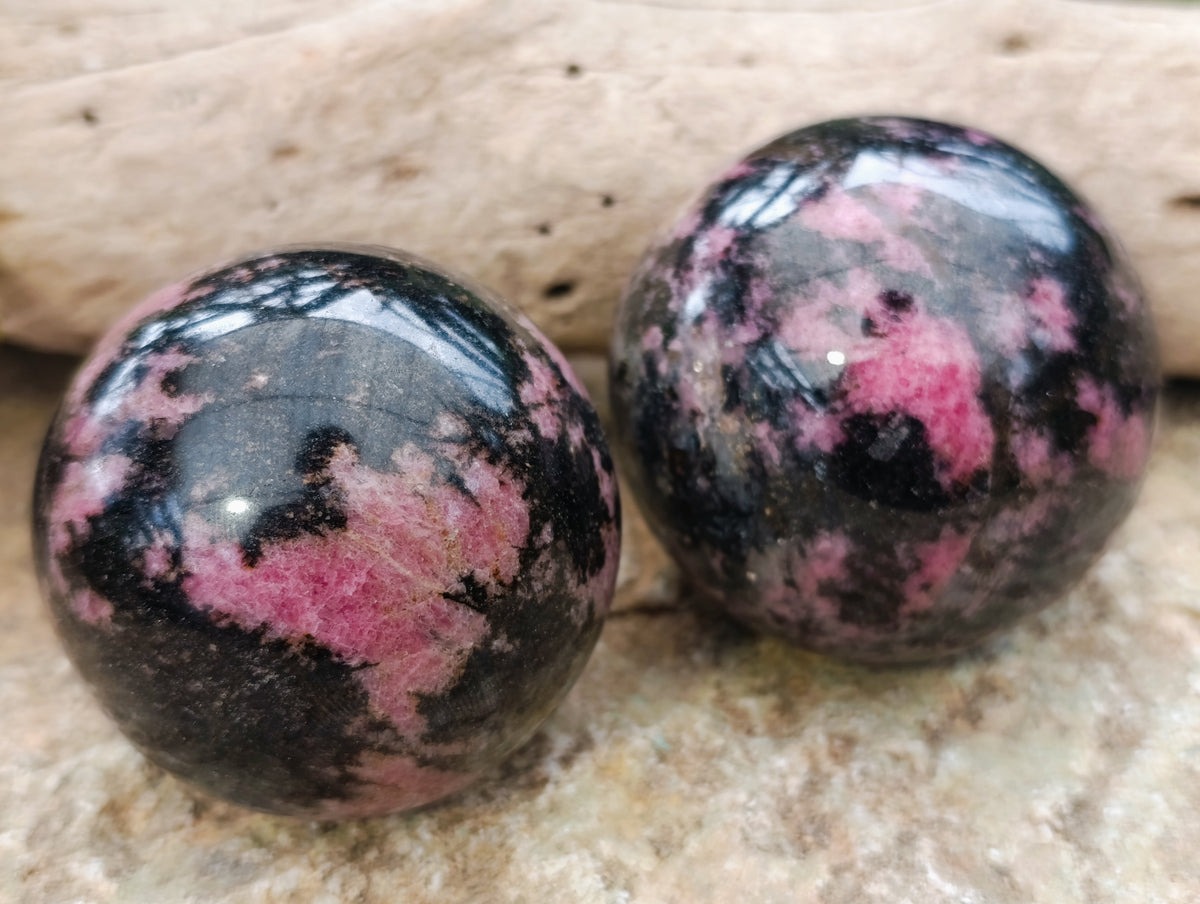 Polished Rhodonite Spheres x 4 From Ambindavato, Madagascar - Toprock Gemstones and Minerals 
