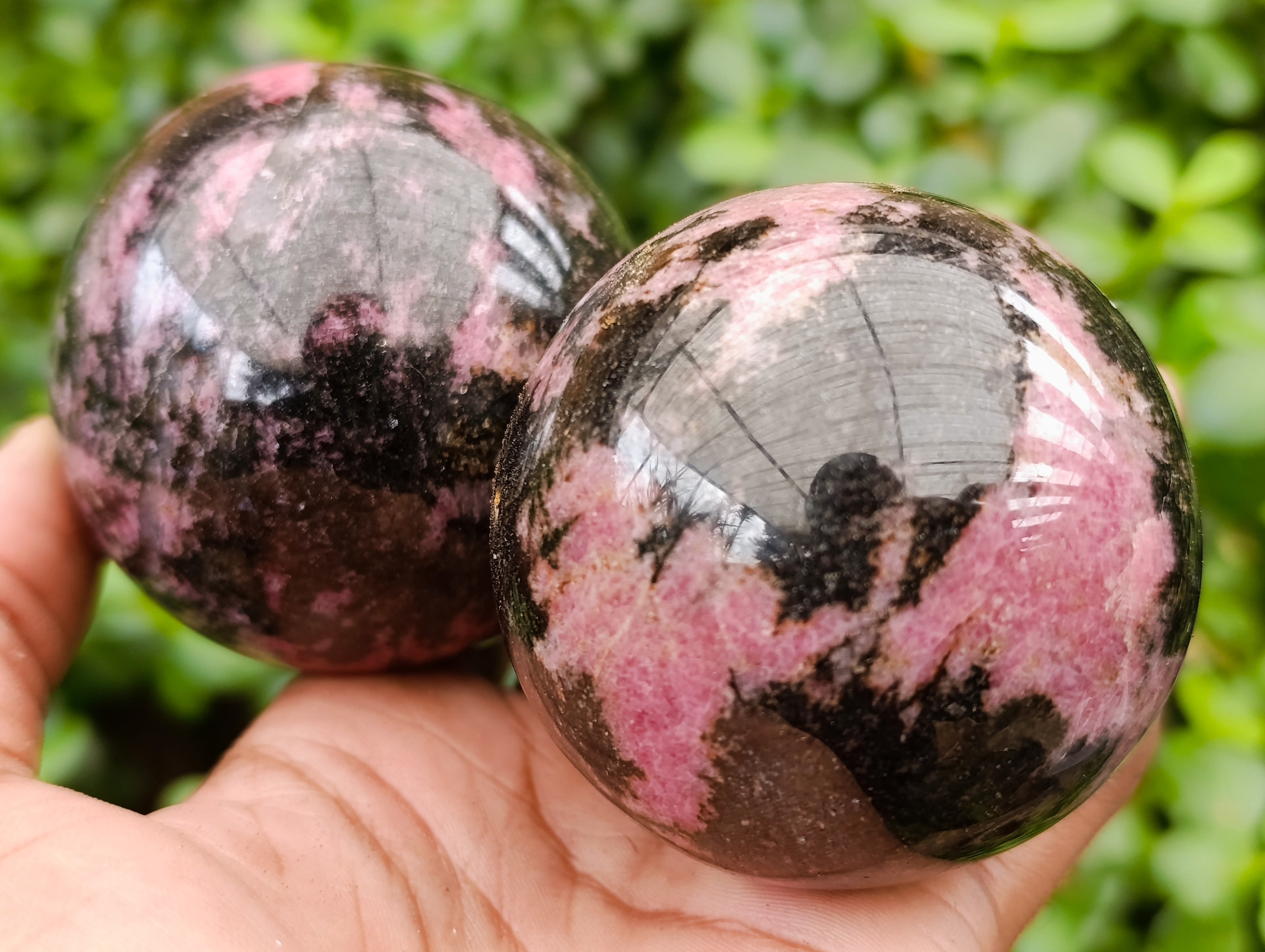 Polished Rhodonite Spheres x 4 From Ambindavato, Madagascar - Toprock Gemstones and Minerals 