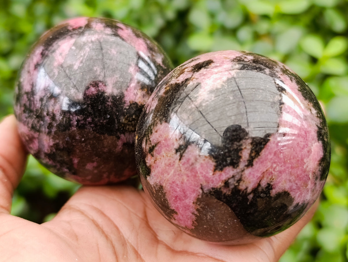 Polished Rhodonite Spheres x 4 From Ambindavato, Madagascar - Toprock Gemstones and Minerals 