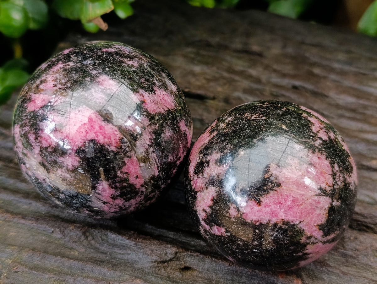 Polished Rhodonite Spheres x 4 From Ambindavato, Madagascar - Toprock Gemstones and Minerals 