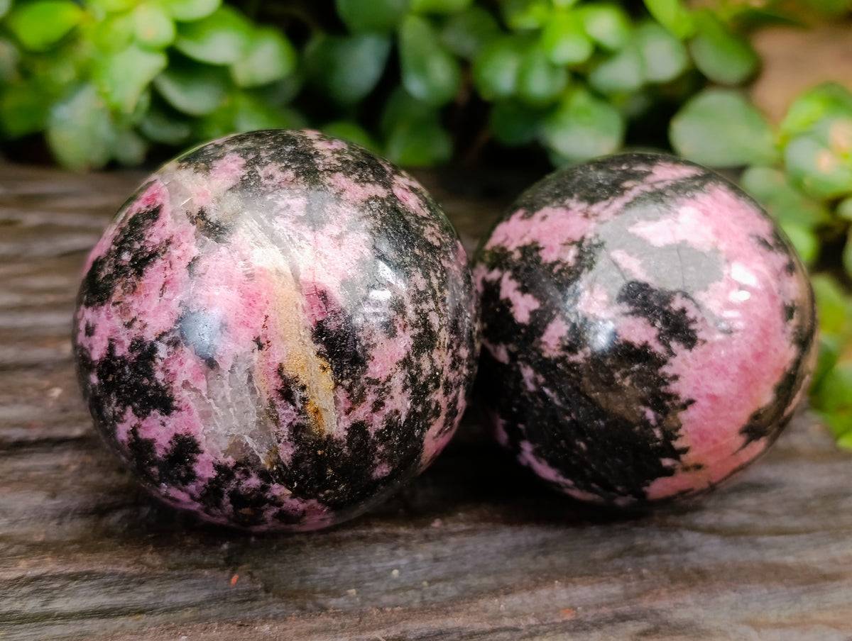 Polished Rhodonite Spheres x 4 From Ambindavato, Madagascar - Toprock Gemstones and Minerals 