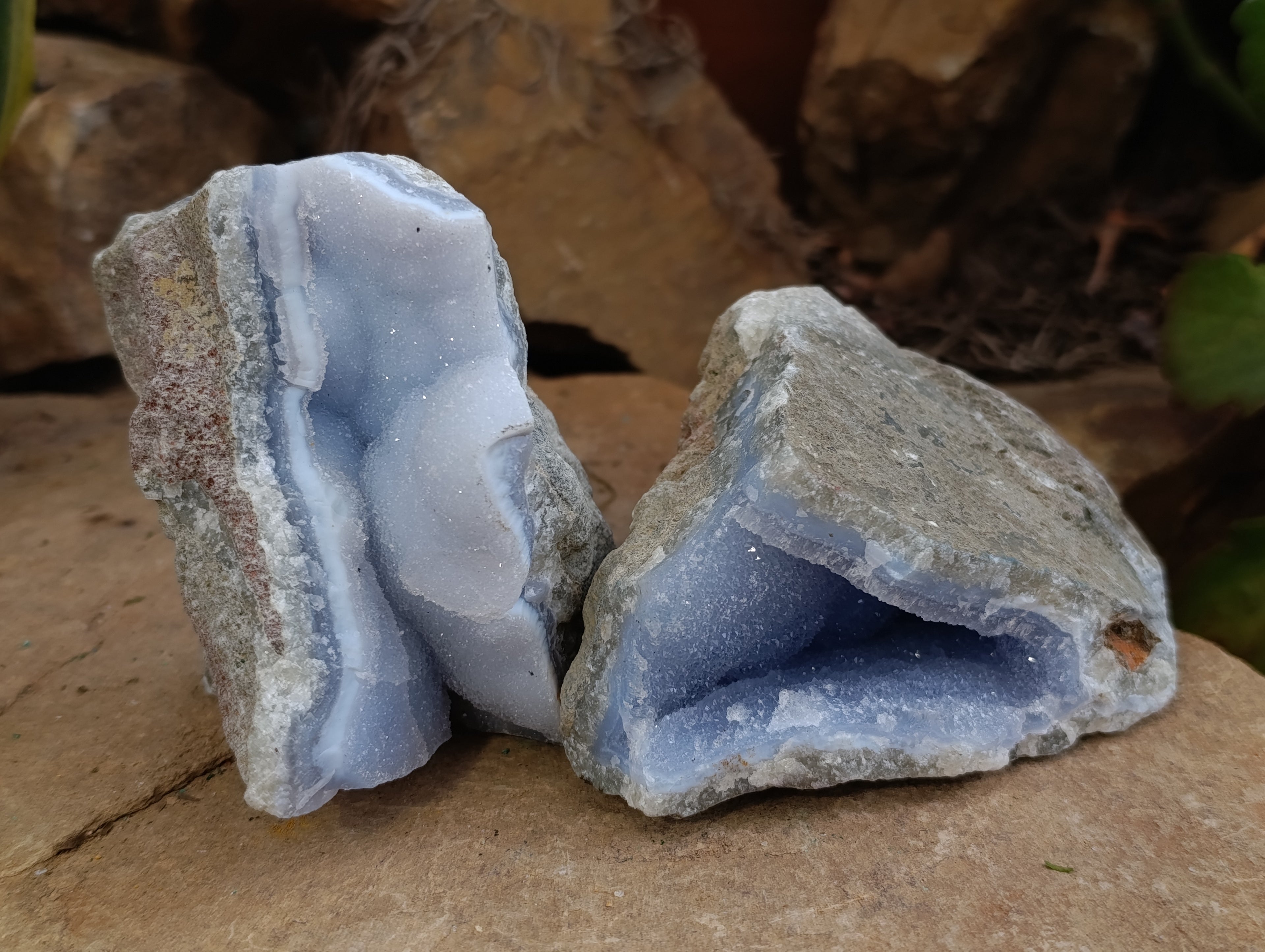 Natural Blue Lace Agate Geode Specimens x 6 From Nsanje, Malawi - Toprock Gemstones and Minerals 