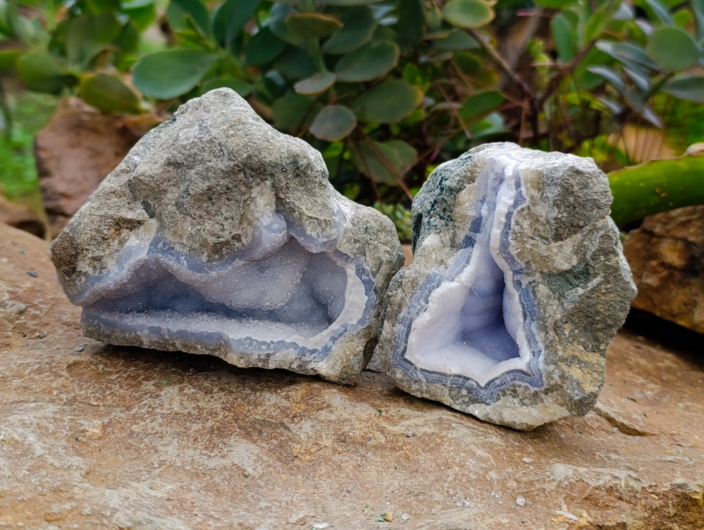Natural Blue Lace Agate Geode Specimens x 6 From Nsanje, Malawi - Toprock Gemstones and Minerals 