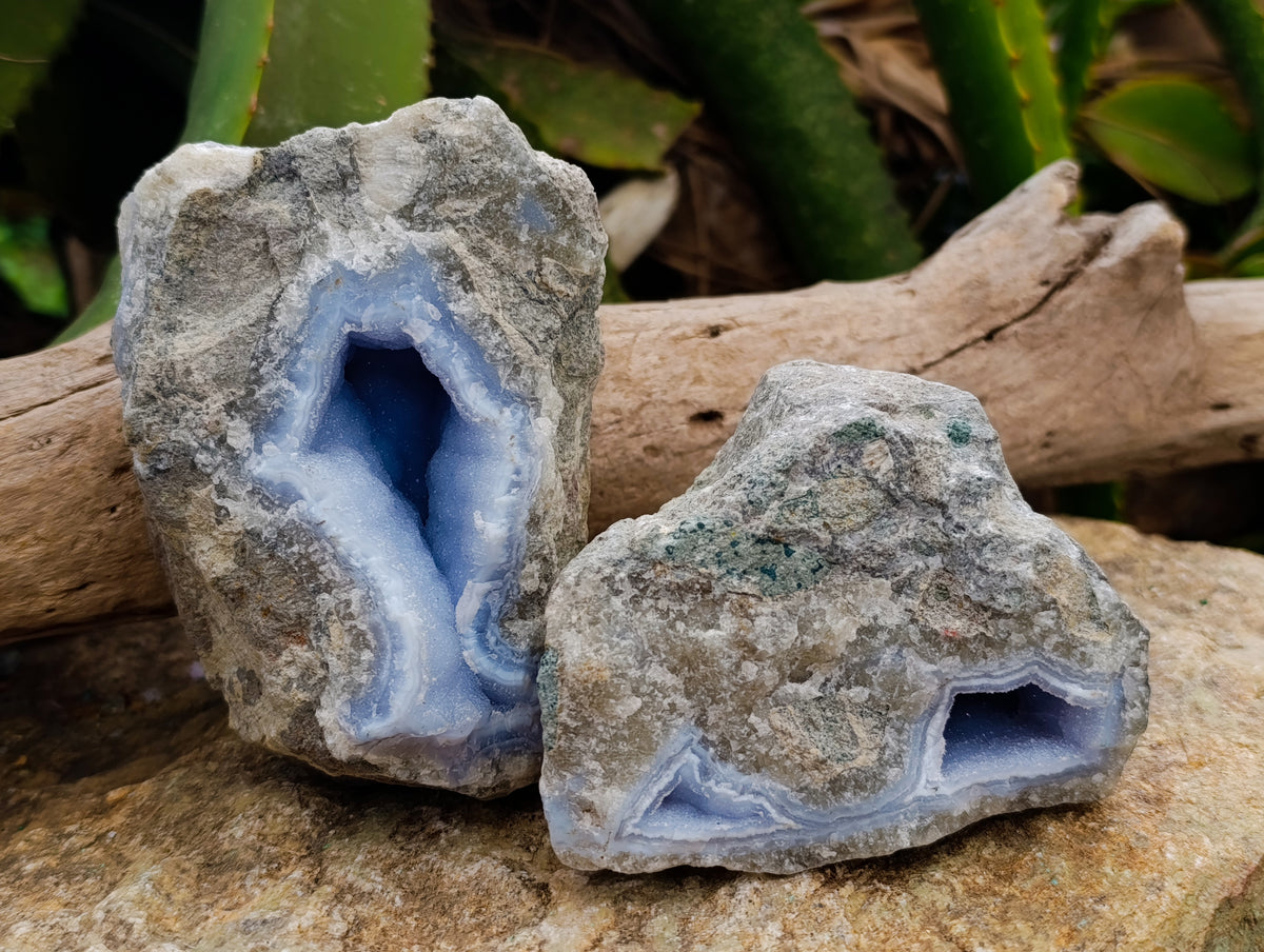 Natural Blue Lace Agate Geode Specimens x 6 From Nsanje, Malawi - Toprock Gemstones and Minerals 