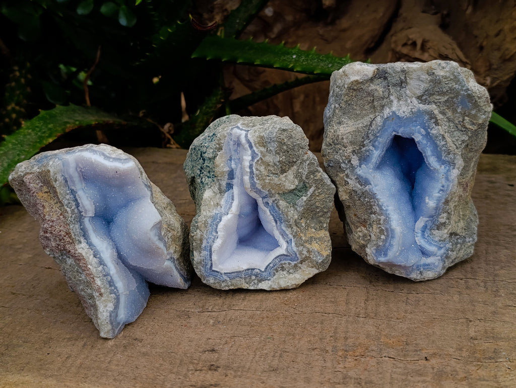 Natural Blue Lace Agate Geode Specimens x 6 From Nsanje, Malawi - Toprock Gemstones and Minerals 