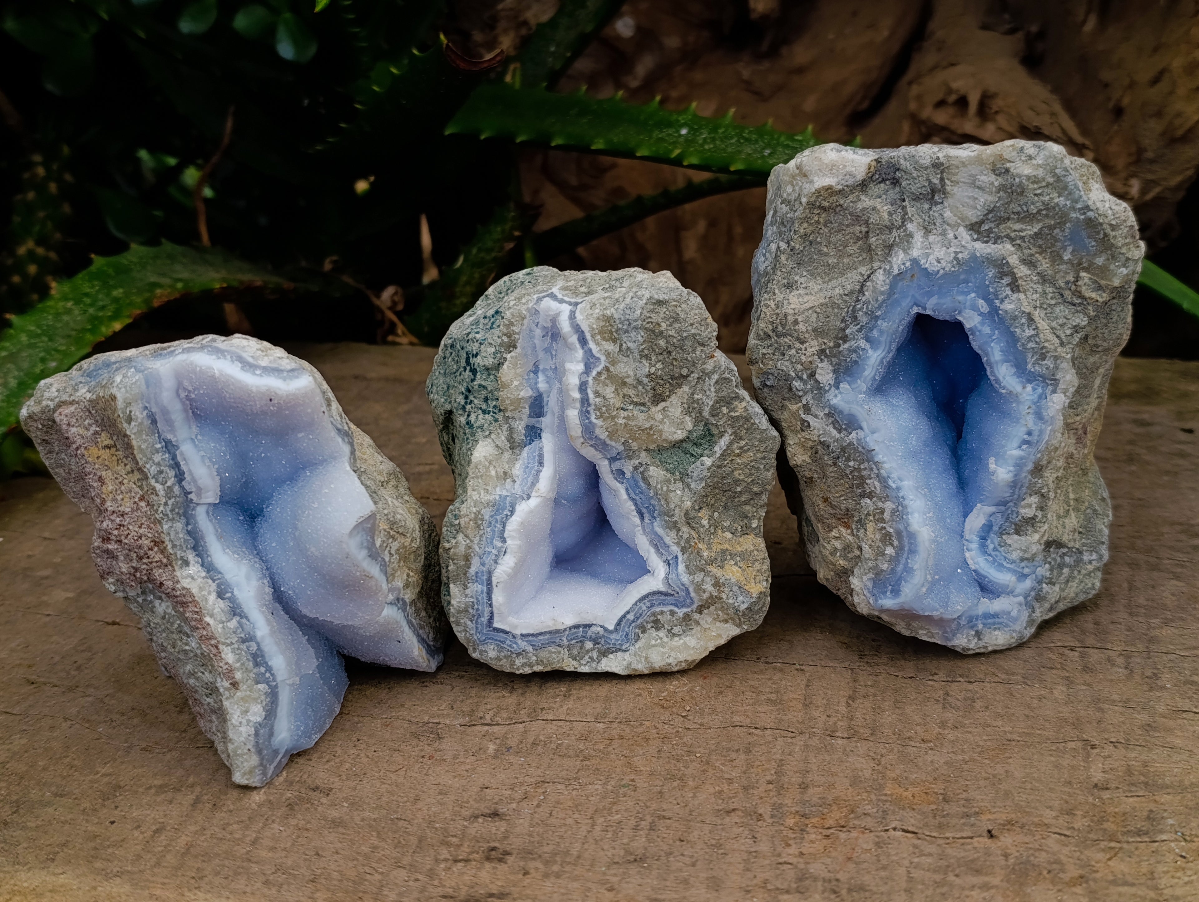 Natural Blue Lace Agate Geode Specimens x 6 From Nsanje, Malawi - Toprock Gemstones and Minerals 