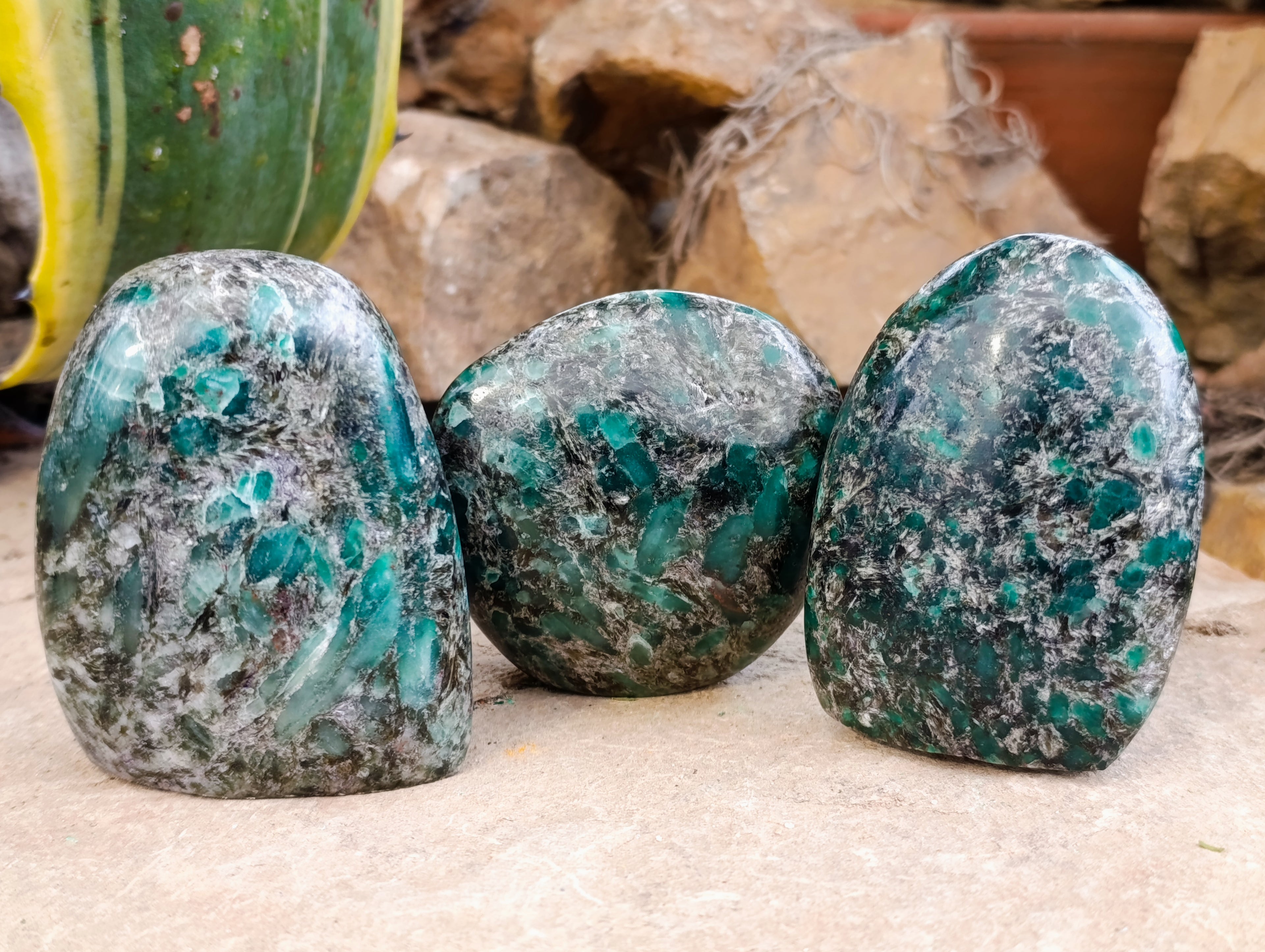 Polished Emerald Mica In Matrix Standing Free Forms x 4 From Mutoko, Zimbabwe - Toprock Gemstones and Minerals 