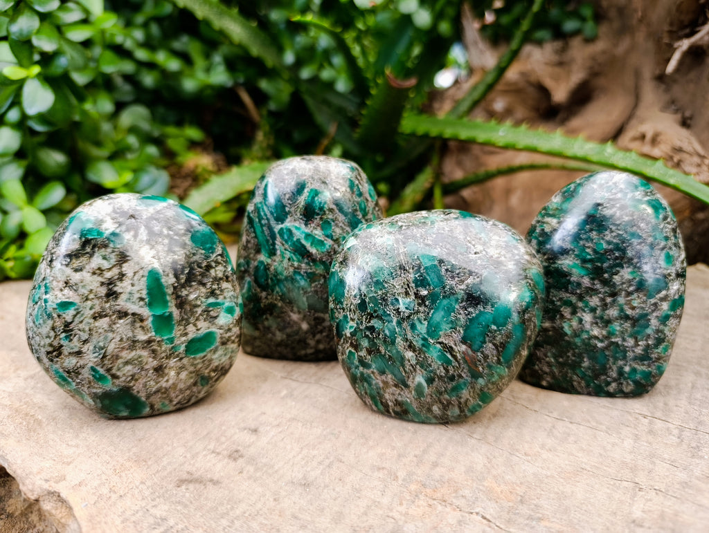 Polished Emerald Mica In Matrix Standing Free Forms x 4 From Mutoko, Zimbabwe - Toprock Gemstones and Minerals 