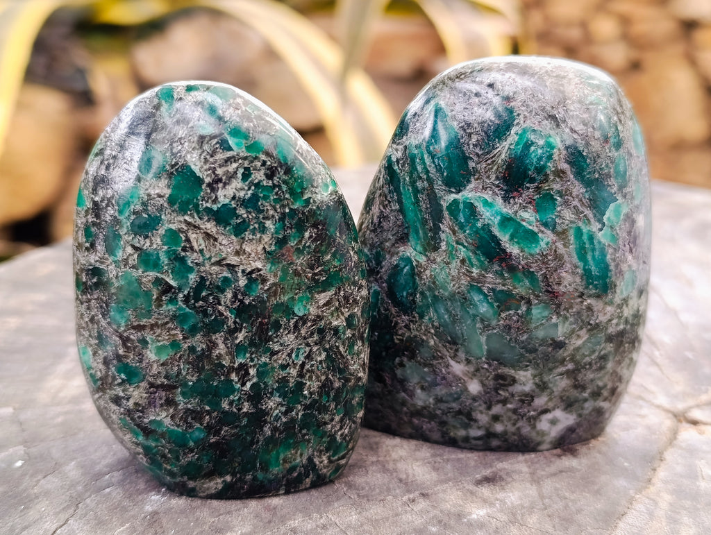 Polished Emerald Mica In Matrix Standing Free Forms x 4 From Mutoko, Zimbabwe - Toprock Gemstones and Minerals 