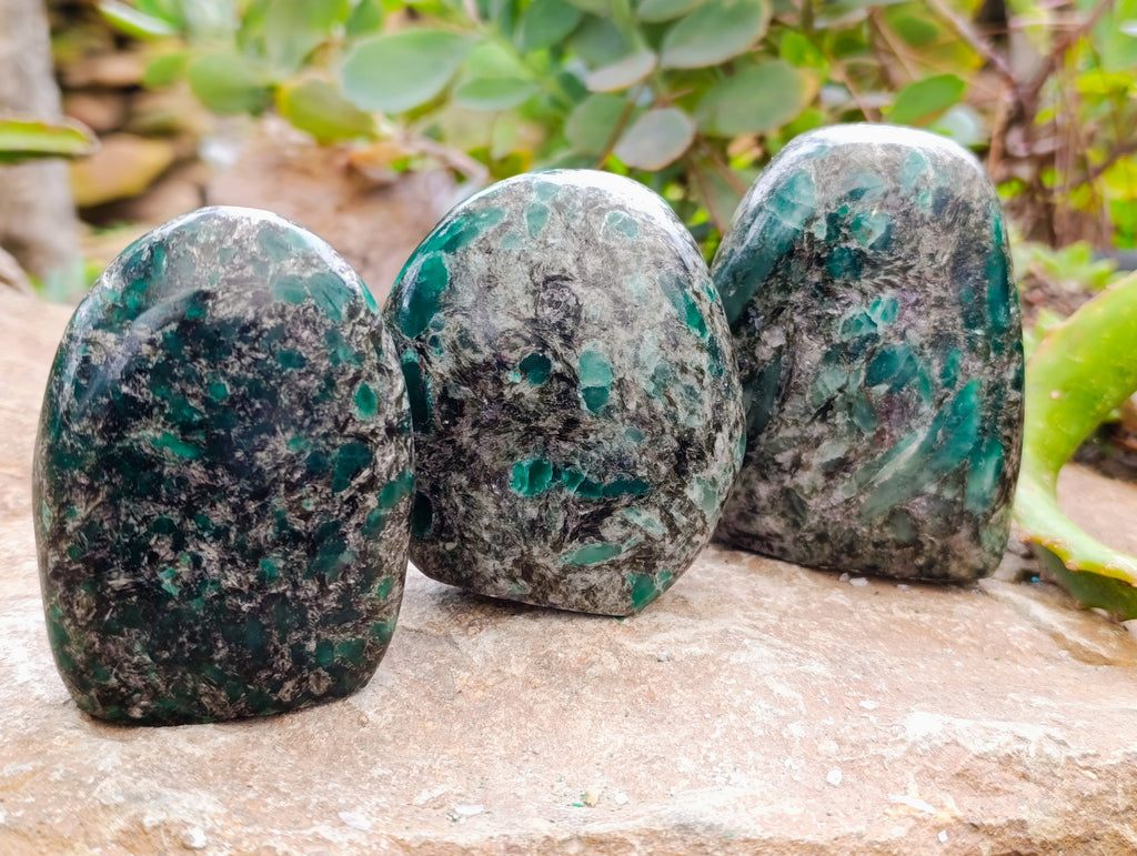 Polished Emerald Mica In Matrix Standing Free Forms x 4 From Mutoko, Zimbabwe - Toprock Gemstones and Minerals 