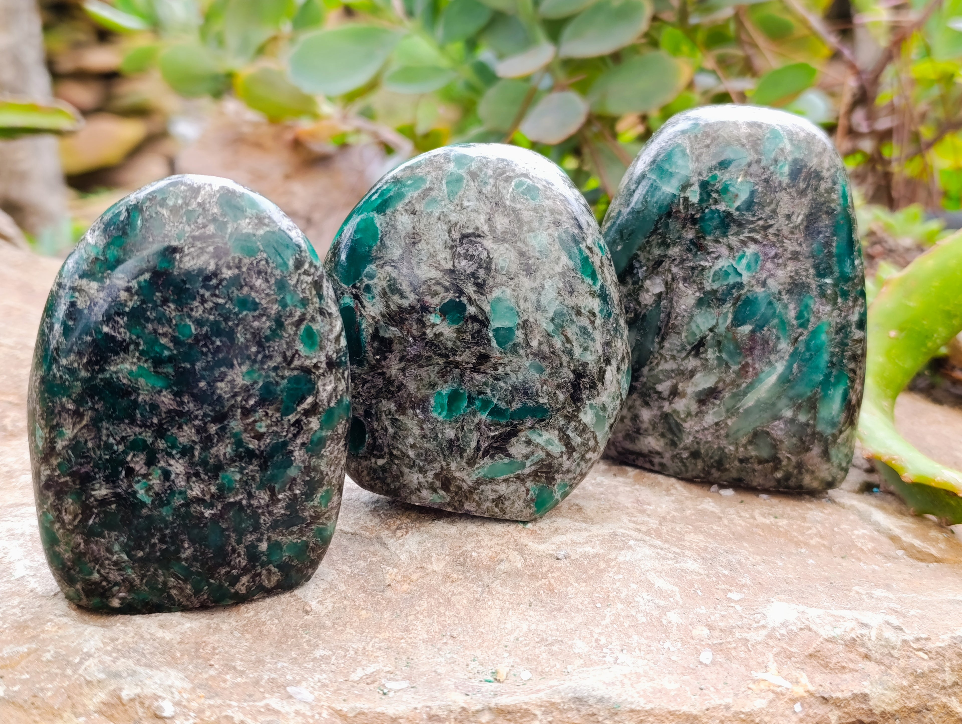 Polished Emerald Mica In Matrix Standing Free Forms x 4 From Mutoko, Zimbabwe - Toprock Gemstones and Minerals 