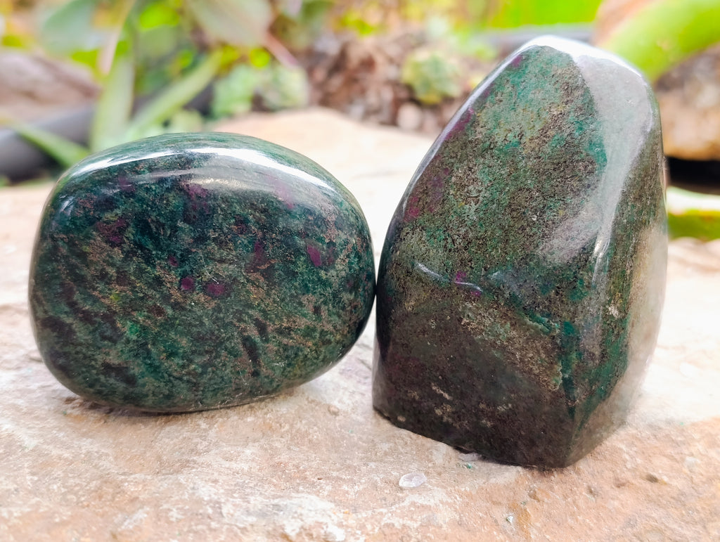 Polished Ruby Corundum In Chrome Verdite Free Forms x 6 From Zimbabwe - Toprock Gemstones and Minerals 