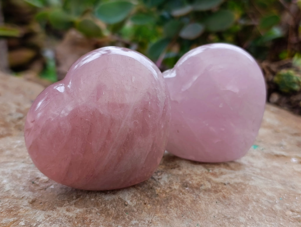 Polished Rose Quartz Hearts x 6 From Ambatondrazaka, Madagascar - Toprock Gemstones and Minerals 