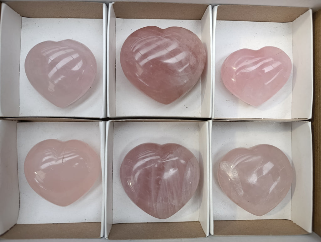 Polished Rose Quartz Hearts x 6 From Ambatondrazaka, Madagascar - Toprock Gemstones and Minerals 
