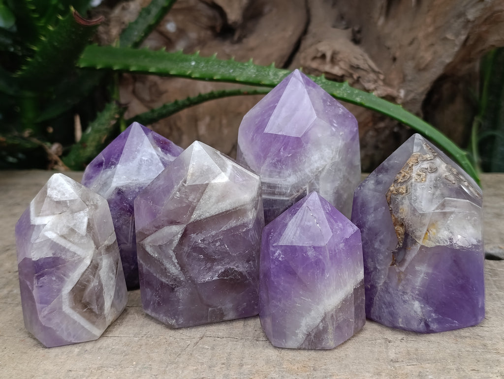 Polished Chevron Amethyst Points x 6 From Ankazobe, Madagascar - Toprock Gemstones and Minerals 