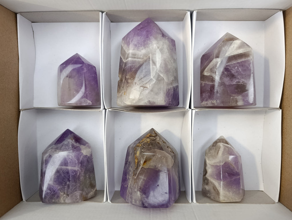 Polished Chevron Amethyst Points x 6 From Ankazobe, Madagascar - Toprock Gemstones and Minerals 