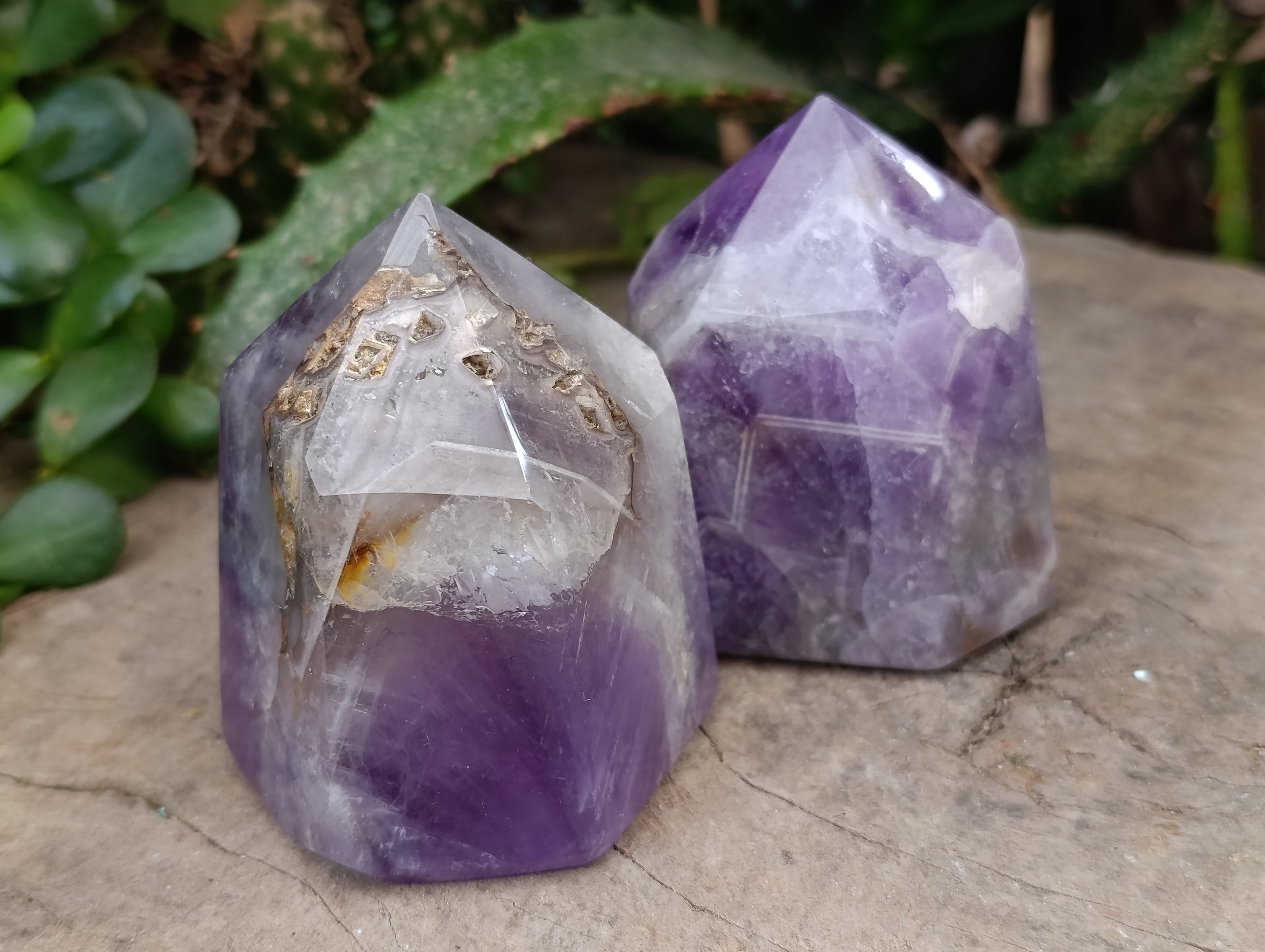 Polished Chevron Amethyst Points x 6 From Ankazobe, Madagascar - Toprock Gemstones and Minerals 