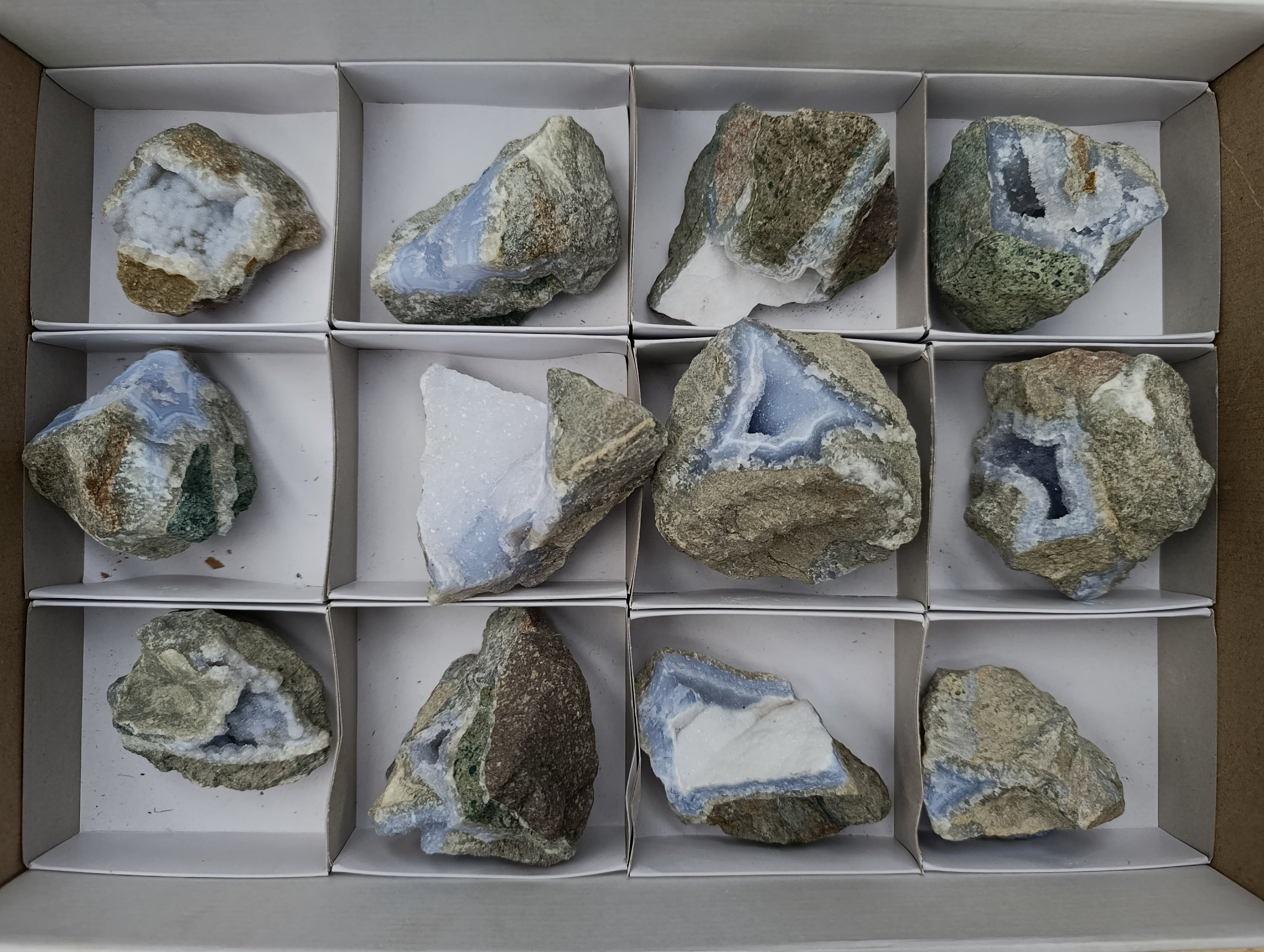 Natural Blue Lace Agate Geode Specimens x 12 From Nsanje, Malawi - Toprock Gemstones and Minerals 