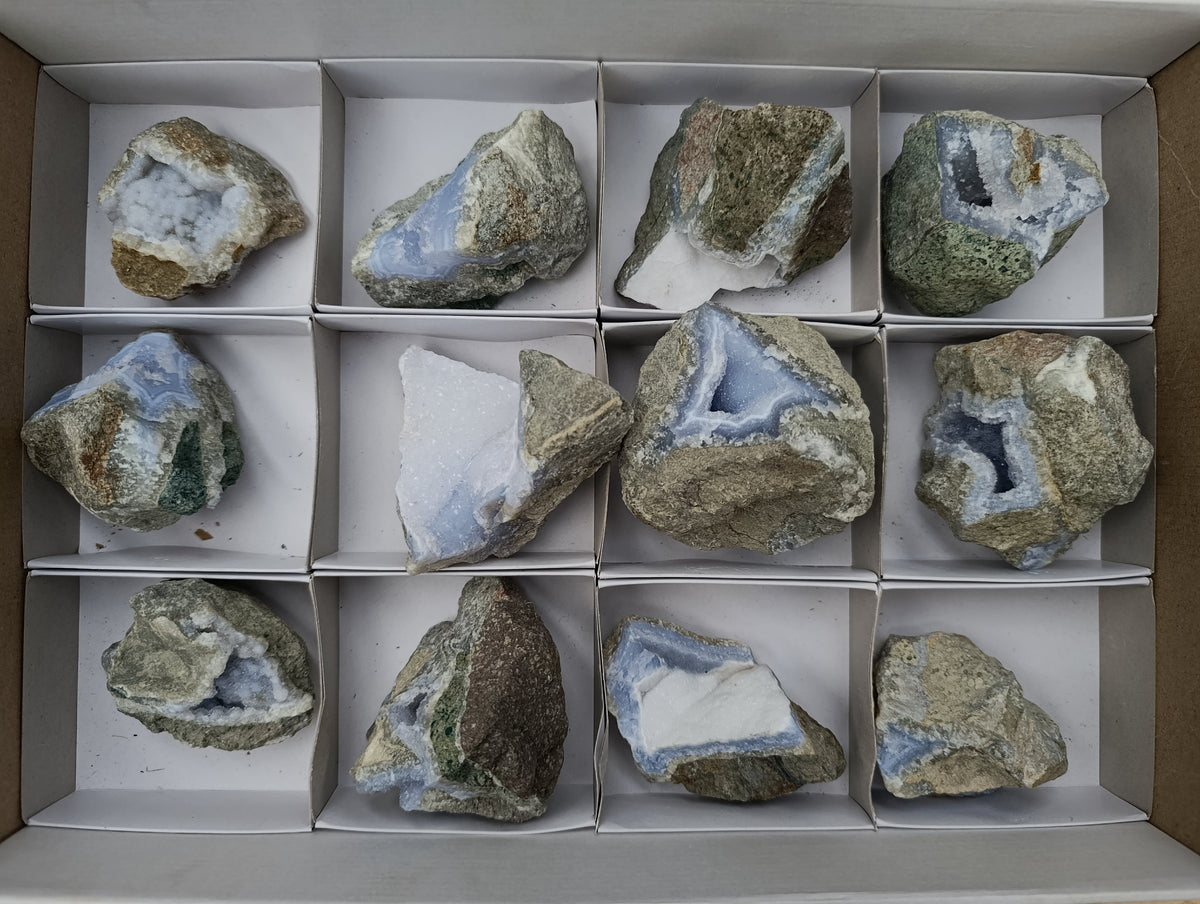 Natural Blue Lace Agate Geode Specimens x 12 From Nsanje, Malawi - Toprock Gemstones and Minerals 
