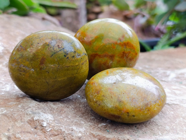 Polished Green Opal Palm Stones x 12 From Betroka, Madagascar