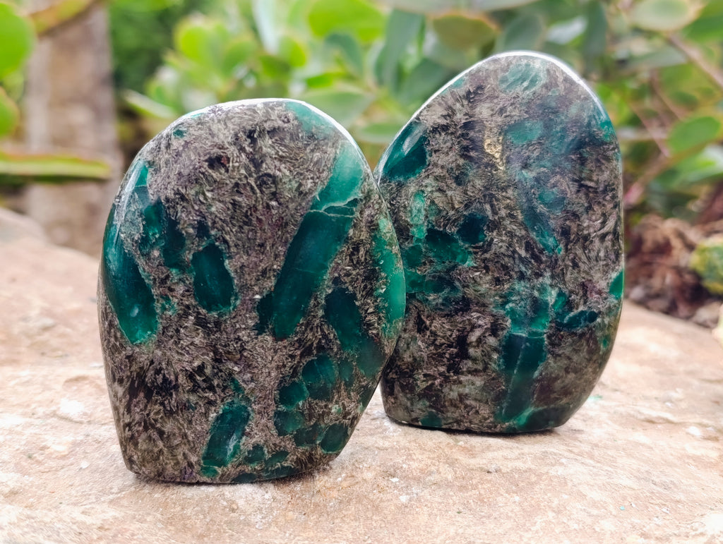 Polished Emerald Mica In Matrix Standing Free Forms x 4 From Mutoko, Zimbabwe - Toprock Gemstones and Minerals 