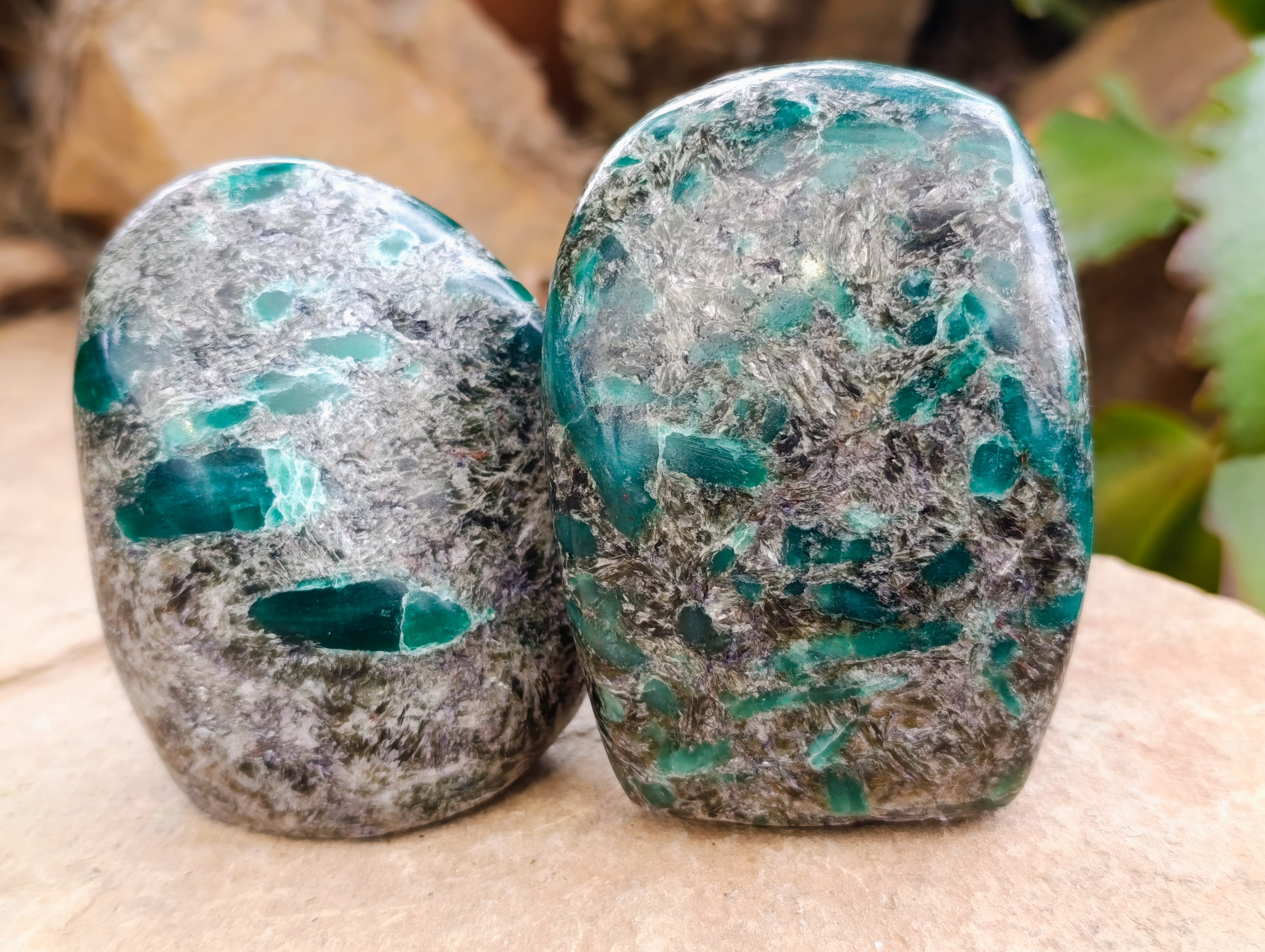 Polished Emerald Mica In Matrix Standing Free Forms x 4 From Mutoko, Zimbabwe - Toprock Gemstones and Minerals 