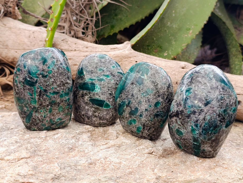 Polished Emerald Mica In Matrix Standing Free Forms x 4 From Mutoko, Zimbabwe - Toprock Gemstones and Minerals 