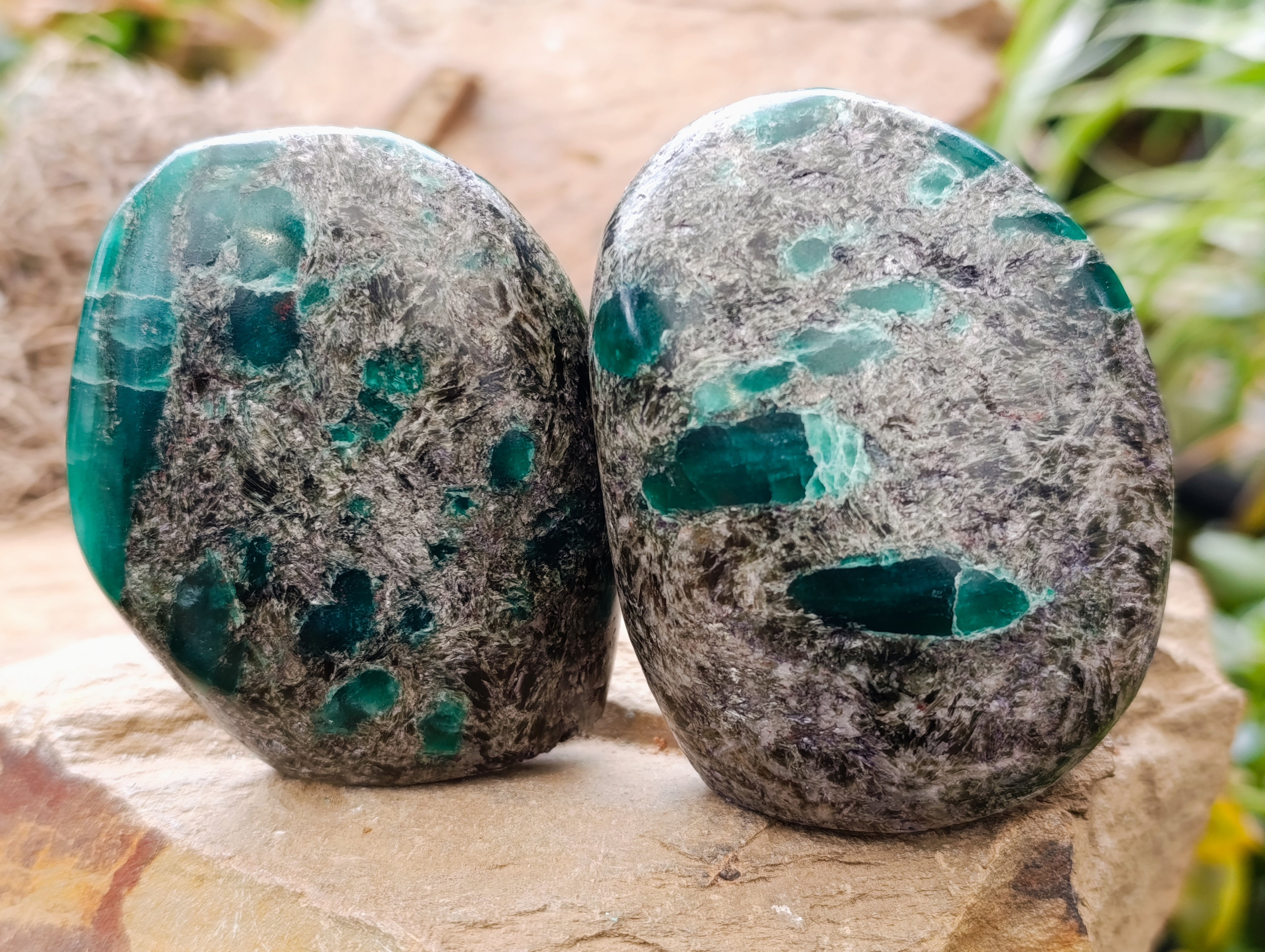 Polished Emerald Mica In Matrix Standing Free Forms x 4 From Mutoko, Zimbabwe - Toprock Gemstones and Minerals 